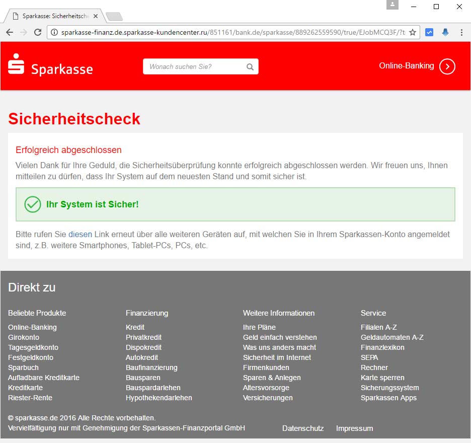 Sparkassen-Kundencenter Phishing Betrug